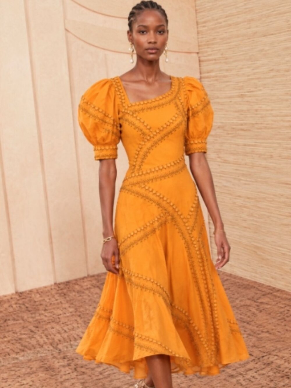 NWOT Spring/Summer 2022 Runway ULLA JOHNSON Uma Midi Dress in Papaya XS $995